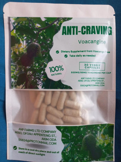 Anti-Craving Voacangine 30 Veggie Capsules 500mg/85mg Voacangine